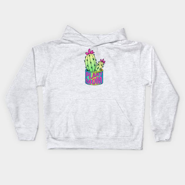 Plant mom neon cactus Kids Hoodie by Doodle Workshop